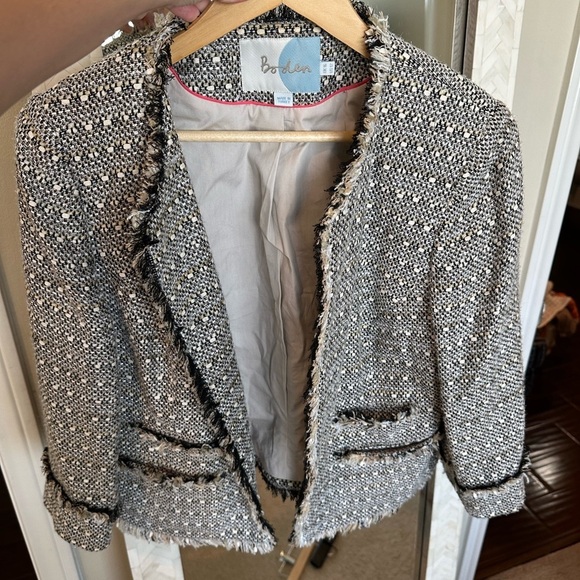 Boden Black and White Tweed Blazer with fringe detail - Picture 2 of 5